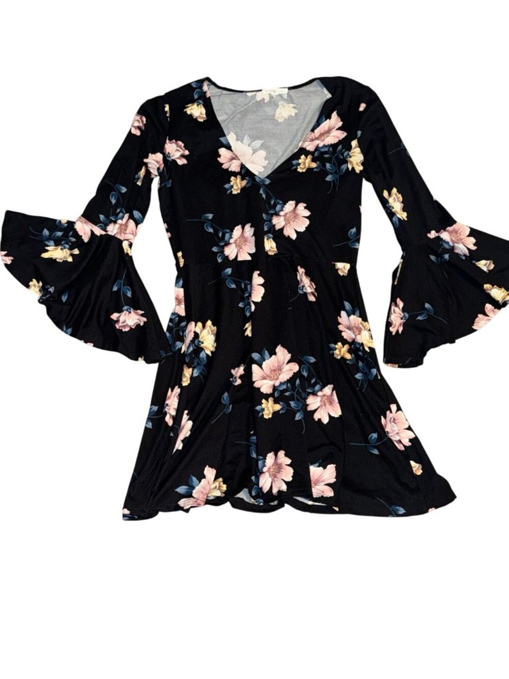 Socialite Floral Print Bell Sleeve Dress By Socialite - Size S